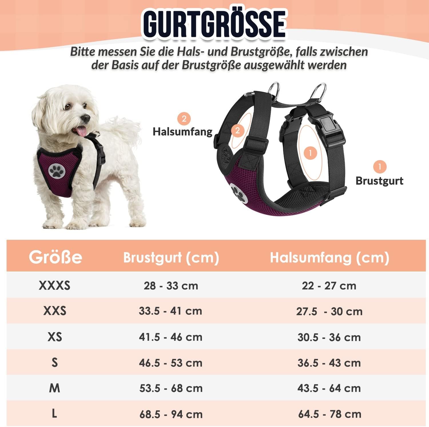 Detalle de SlowTon Hundegeschirr – atmungsaktives, verstellbares Brustgeschirr für kleine bis mittlere Hunde