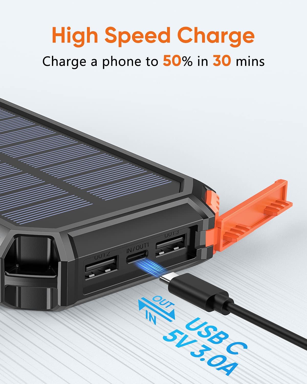 Thumbnail 3 de Hiluckey Solar Charger 20000mAh Power Bank with Wireless Charging & 3A USB-C fast charge