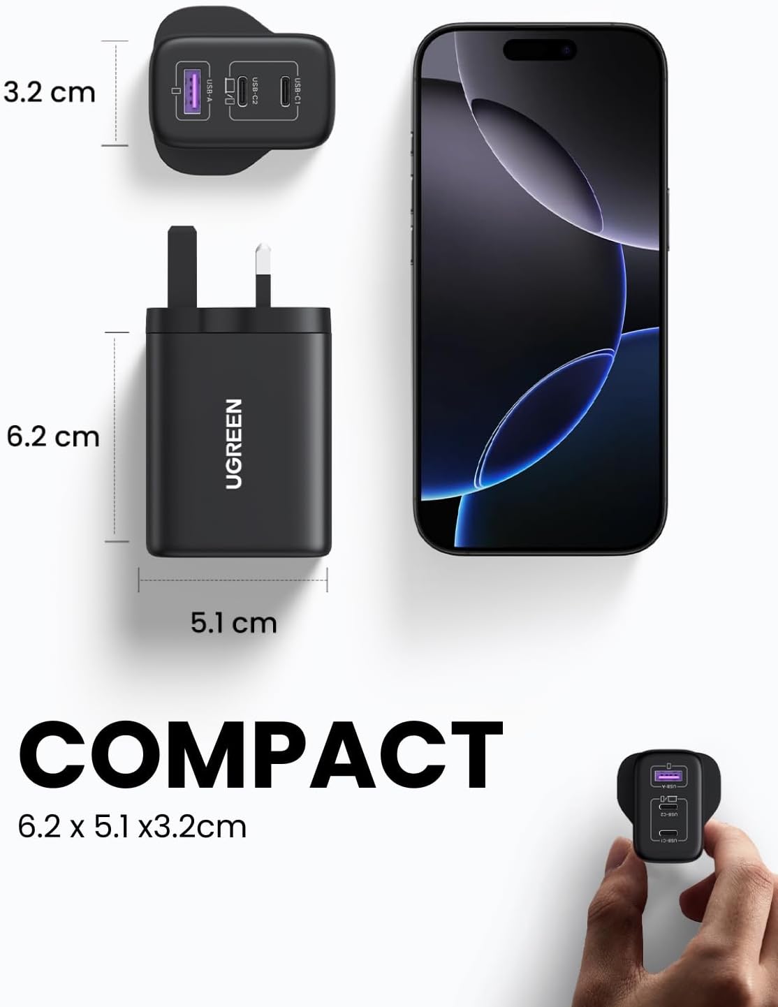 Thumbnail 4 de UGREEN USB C Charger 65W GaN 3‑Port PD Charger