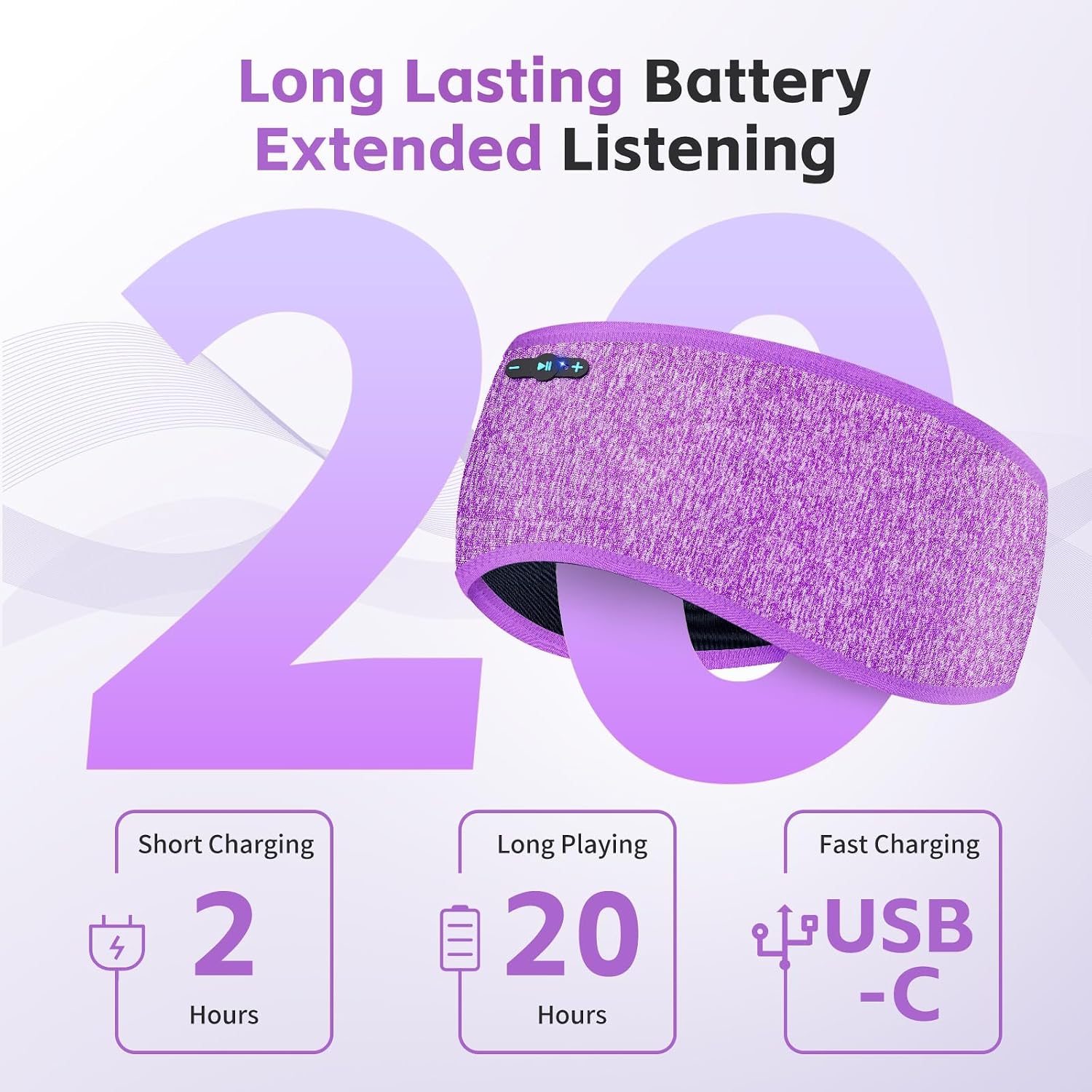 Detalle 2 de Veeniitosr Sleep Headphones Bluetooth 6.0 Headband (Grey & Purple) – 2-in-1 Sleep & Sport Headband