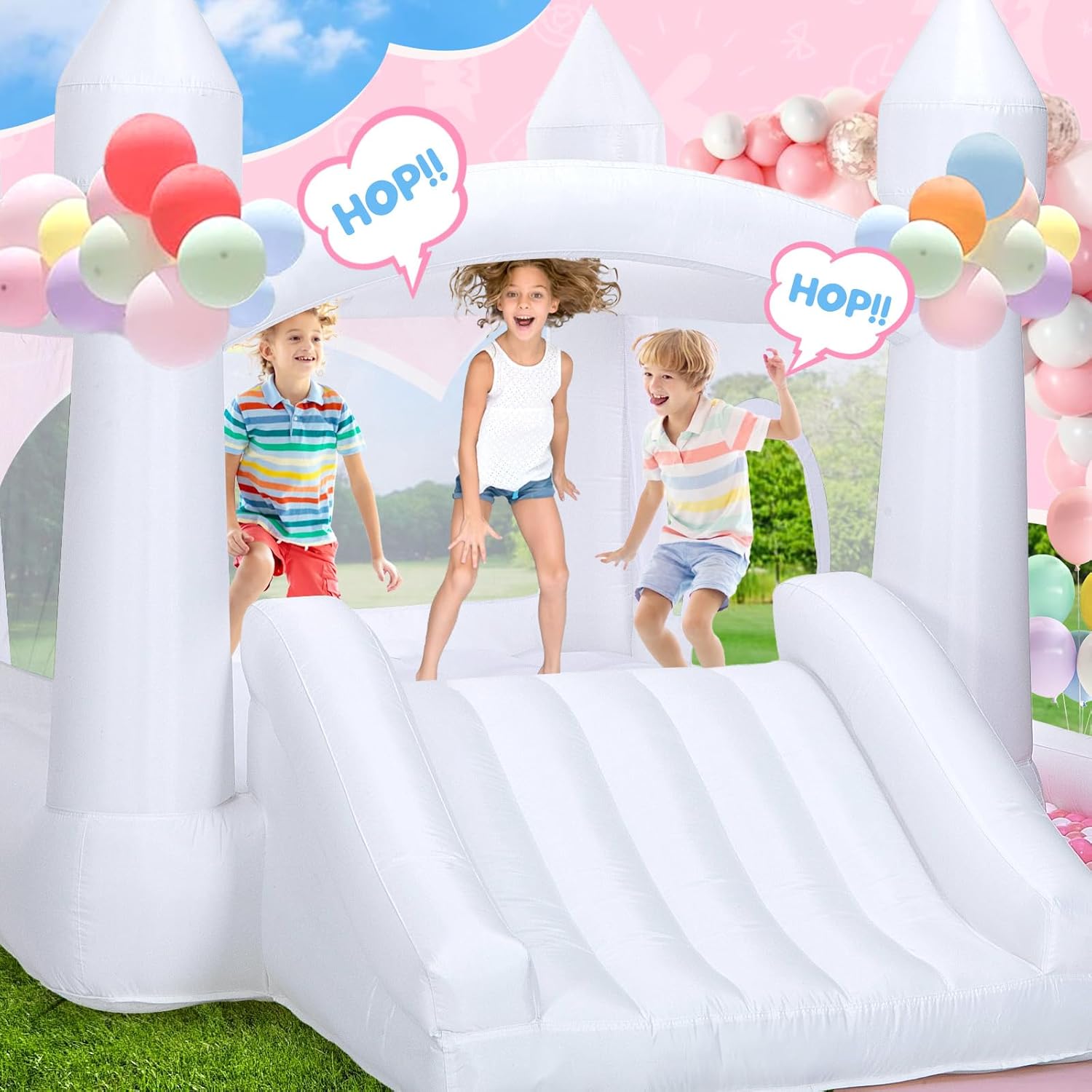 Detalle de White Bounce House for Kids 3-6 with Blower, 10x10x7 ft Inflatable Castle