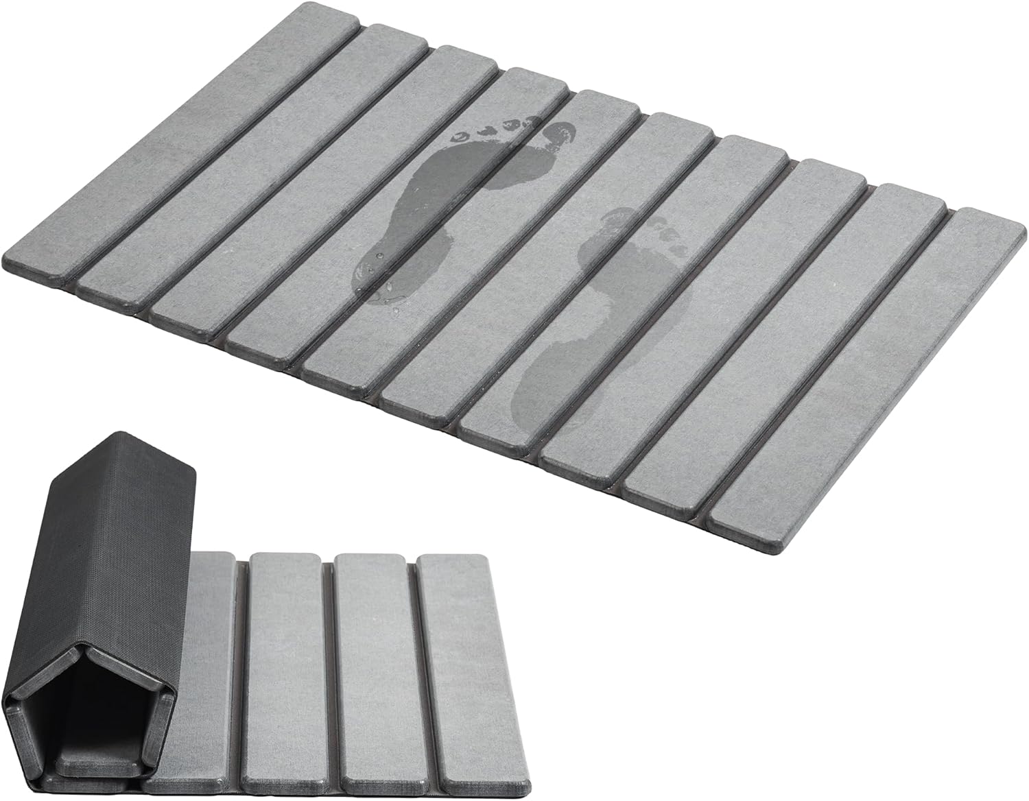 AWW Foldable Stone Bath Mat (Diatomaceous Earth) — Quick-Drying, Non-Slip, Easy-Clean Grey