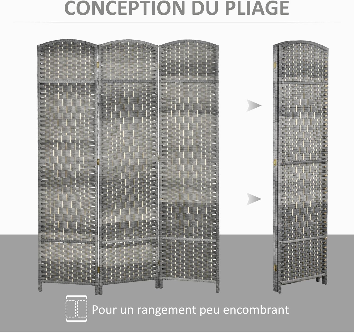 Thumbnail 2 de HOMCOM Paravent intérieur en Bois, 3 Panneaux, 135 x 180 cm – Séparateur pliable pour salon et chambre