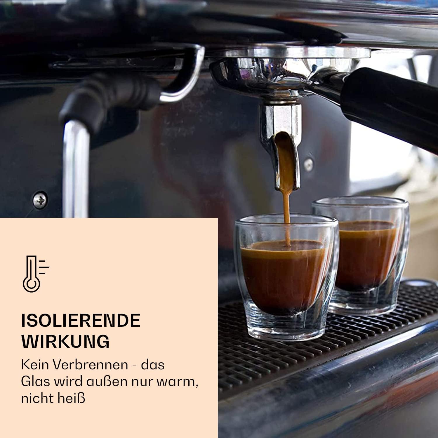 Detalle 2 de DUOS zestaw szklanek do espresso 2 × 80 ml, podwójne ścianki i łyżeczki