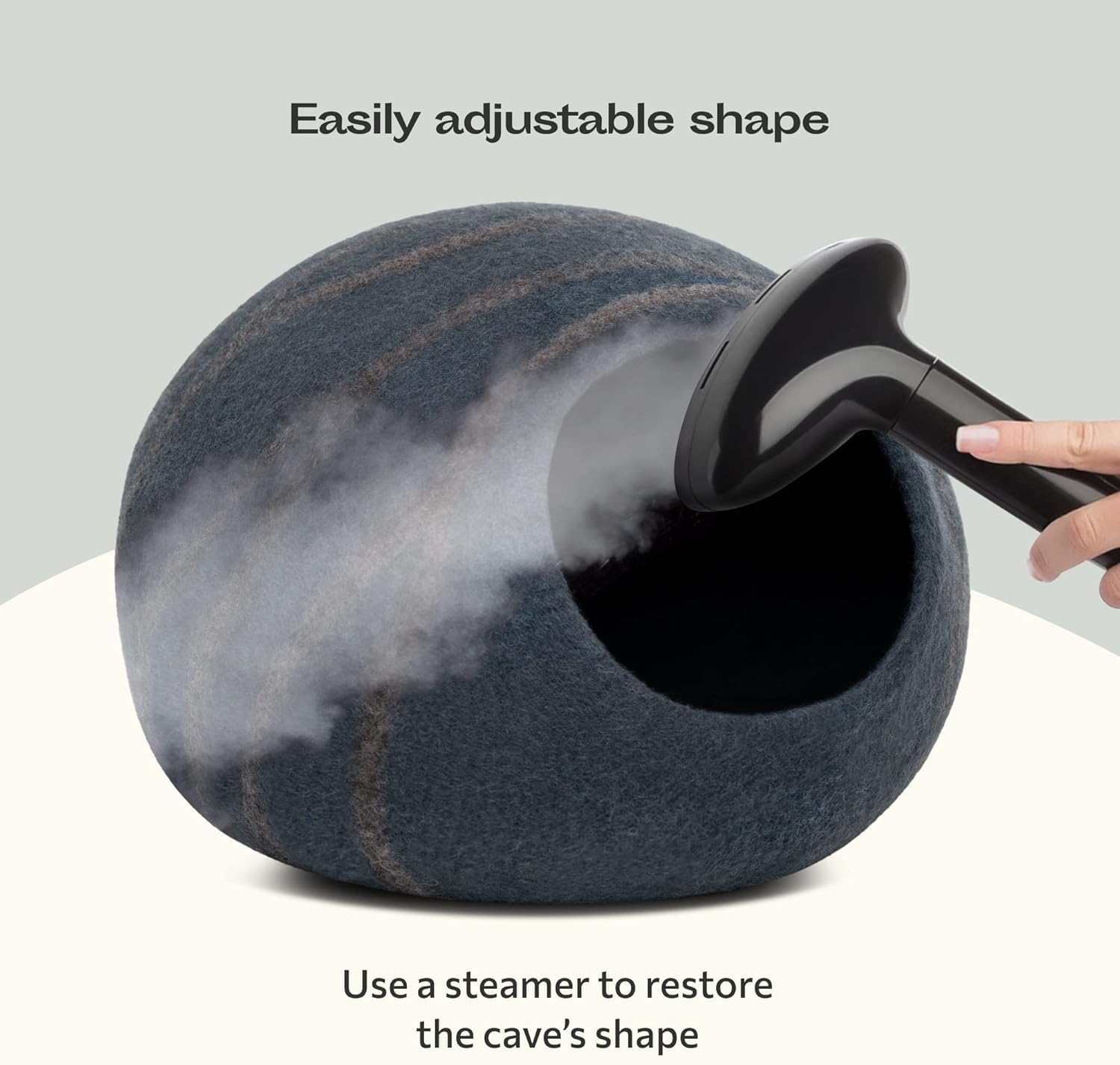Detalle de MEOWFIA Cat Cave – Premium Felt Cat Bed (Medium) in Slate Grey, Handcrafted Merino Wool
