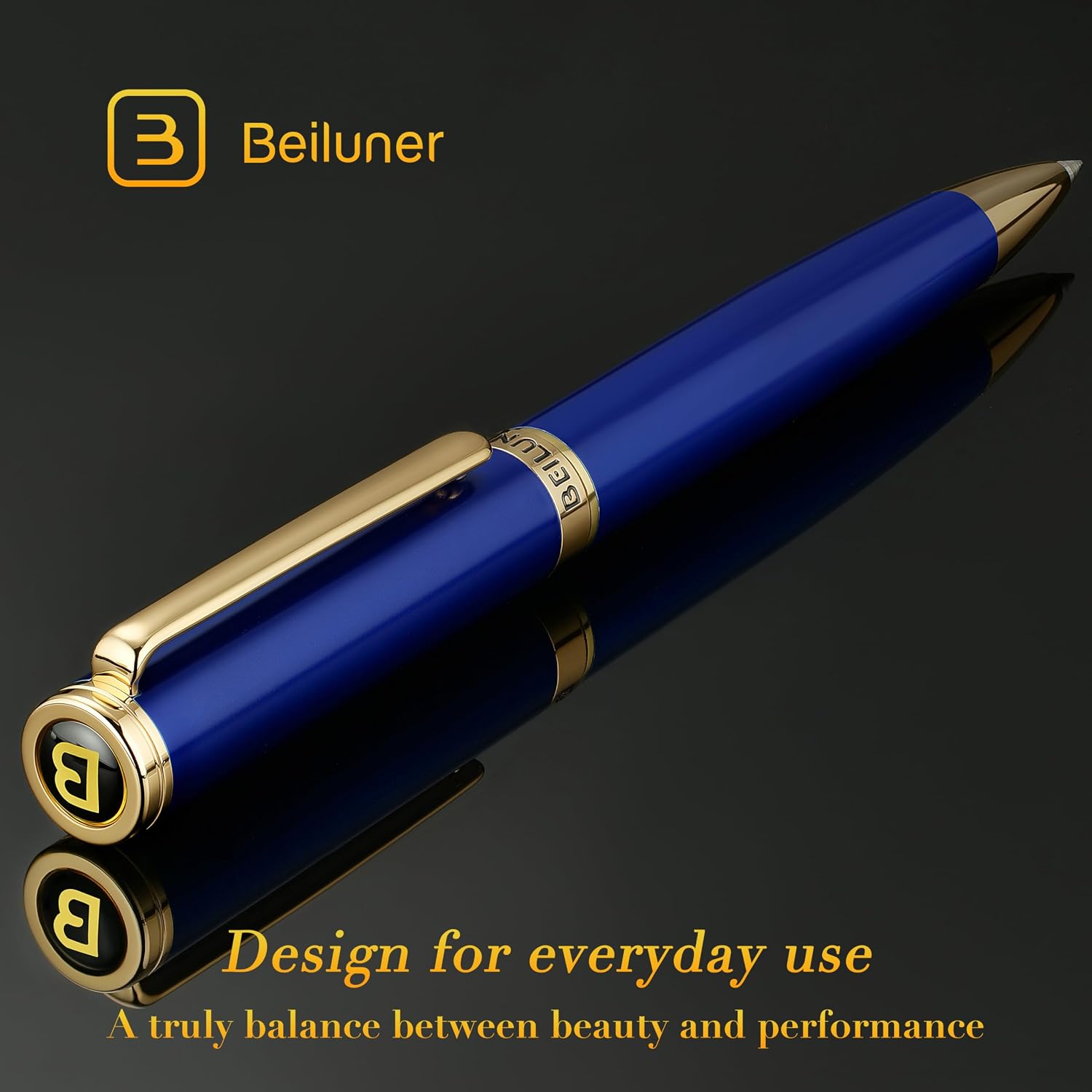 Detalle de BEILUNER XZB-301-Blue Gel Pen, Blue Lacquer, 24K Gold Finish, 0.3 mm Tip