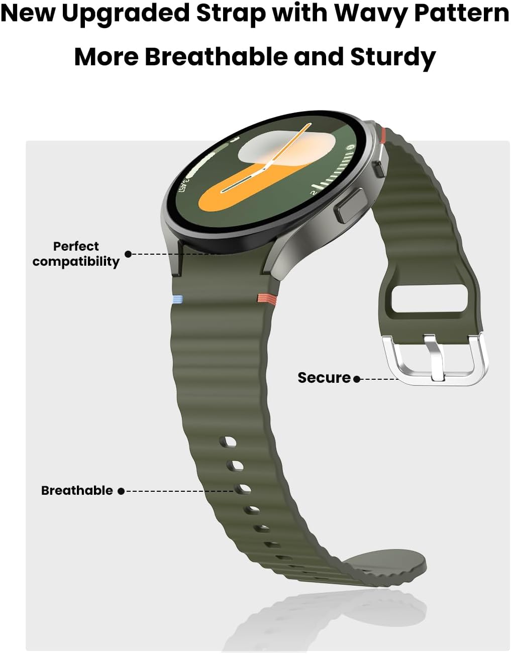 Thumbnail 2 de Yoohoo 20mm Silicone Watch Straps for Samsung Galaxy Watch 7/6/5/4 and More — Durable, breathable replacement bands