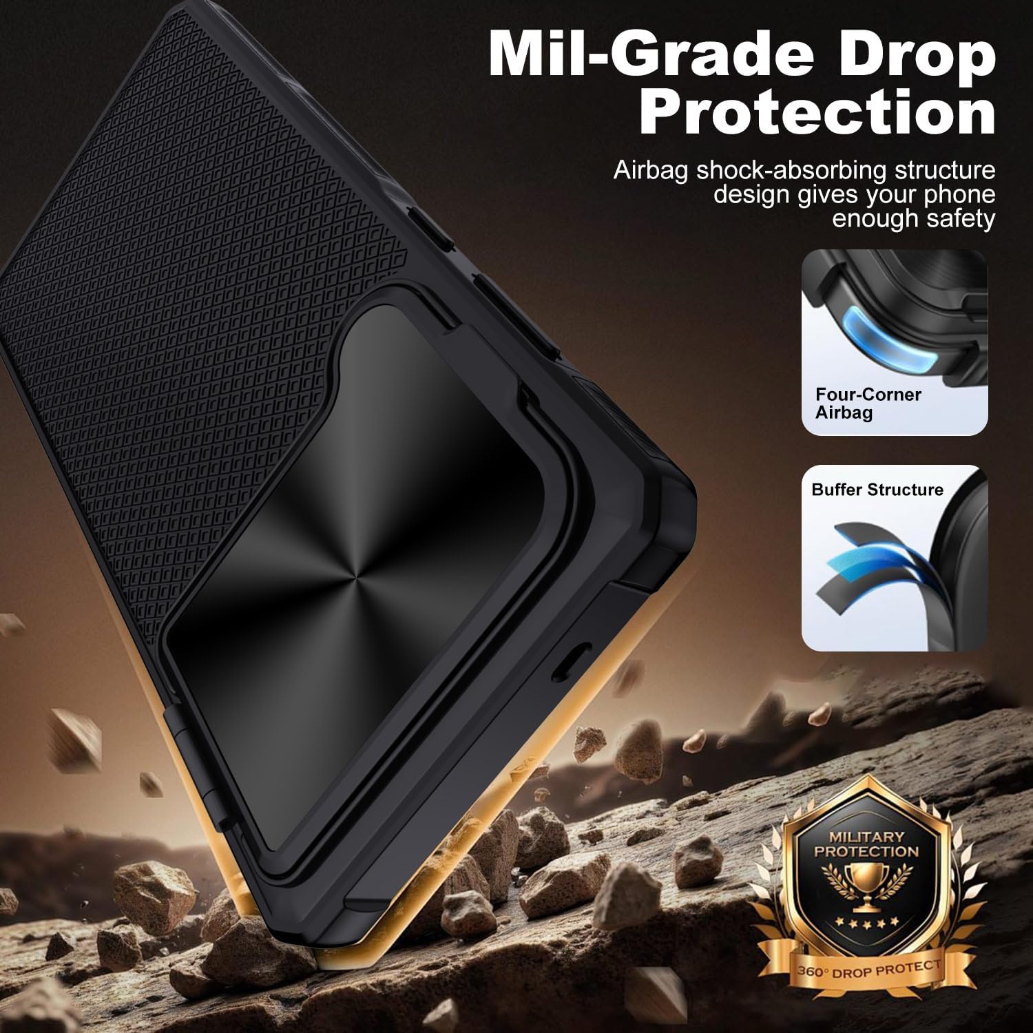 Detalle de XTCASE Cover Magnetica per Samsung Galaxy S25 Ultra 5G – Custodia con Protezione Fotocamera Scorrevole e Supporto Regolabile