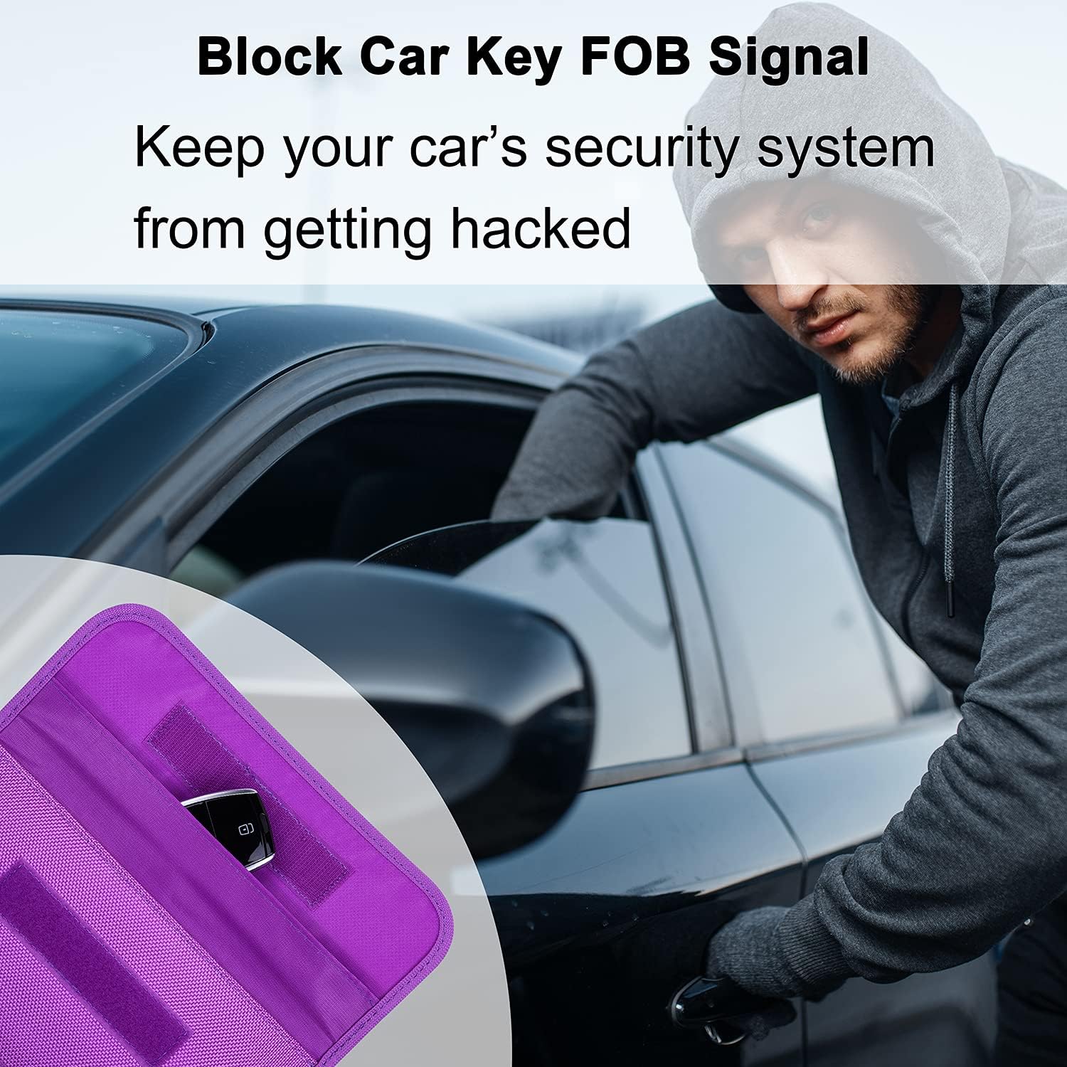 Detalle de wisdompro RFID Signal Blocking Bag (Faraday pouch) for cell phones and car keys, purple