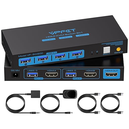 USB3.0 HDMI KVM Switch 4K60Hz - 2 PCs, 4 Dispositivos🖥
