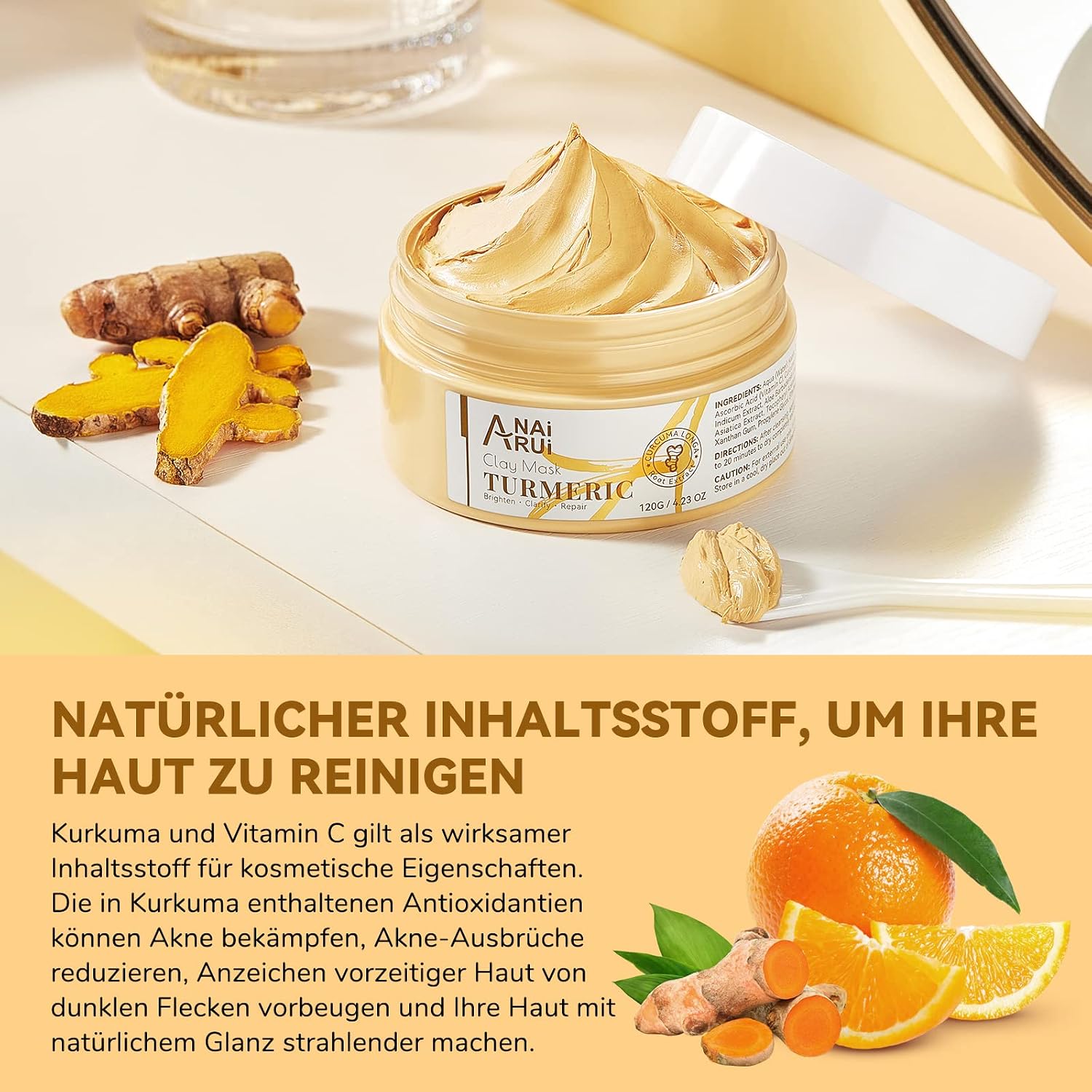 Thumbnail 6 de ANAiRUi Kurkuma Vitamin C Tonmaske für das Gesicht (120 g) – reinigt, beruhigt und unterstützt bei ungleichmäßigem Hautton