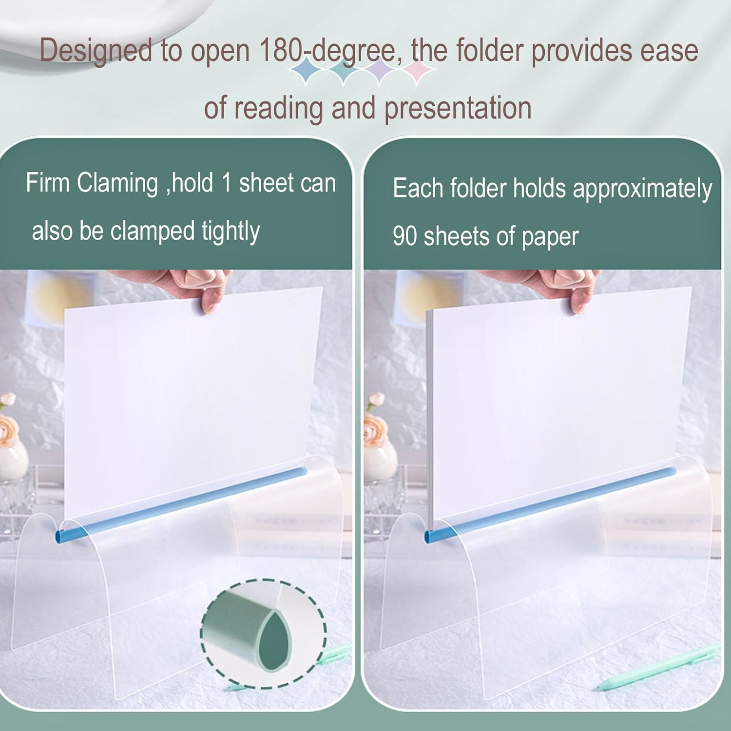 Detalle de 10pc Sliding Bar Report Covers (A4) – Clear Transparent Green Polypropylene File Cover for School & Office