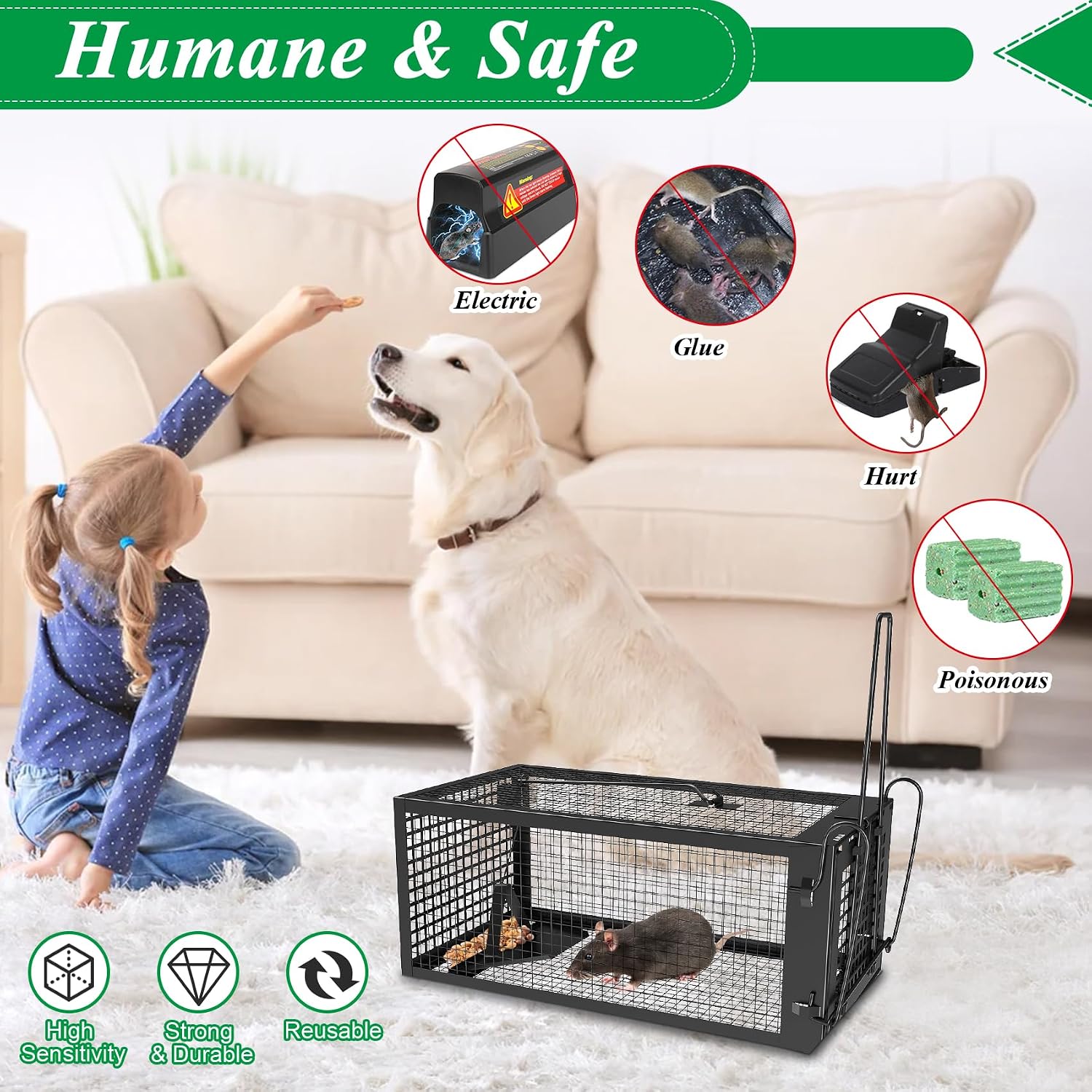 Detalle 2 de Wanqueen 01 Humane Live Rodent Traps, 2-Pack Galvanized Iron