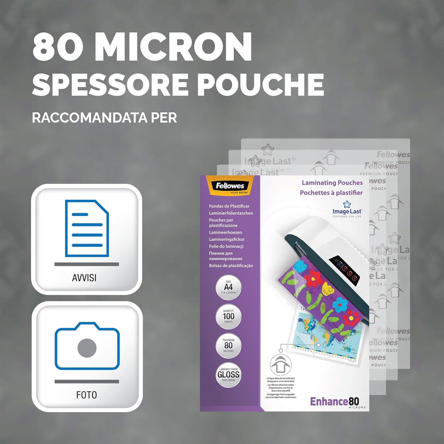 Thumbnail 2 de Fellowes Pouches per plastificazione A4 160 micron lucide, confezione da 100