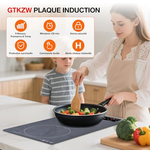 Detalle de GTKZW Plaque Induction 2 Feux 3000W – Modèle portable encastrable ou libre avec 9 niveaux et minuterie
