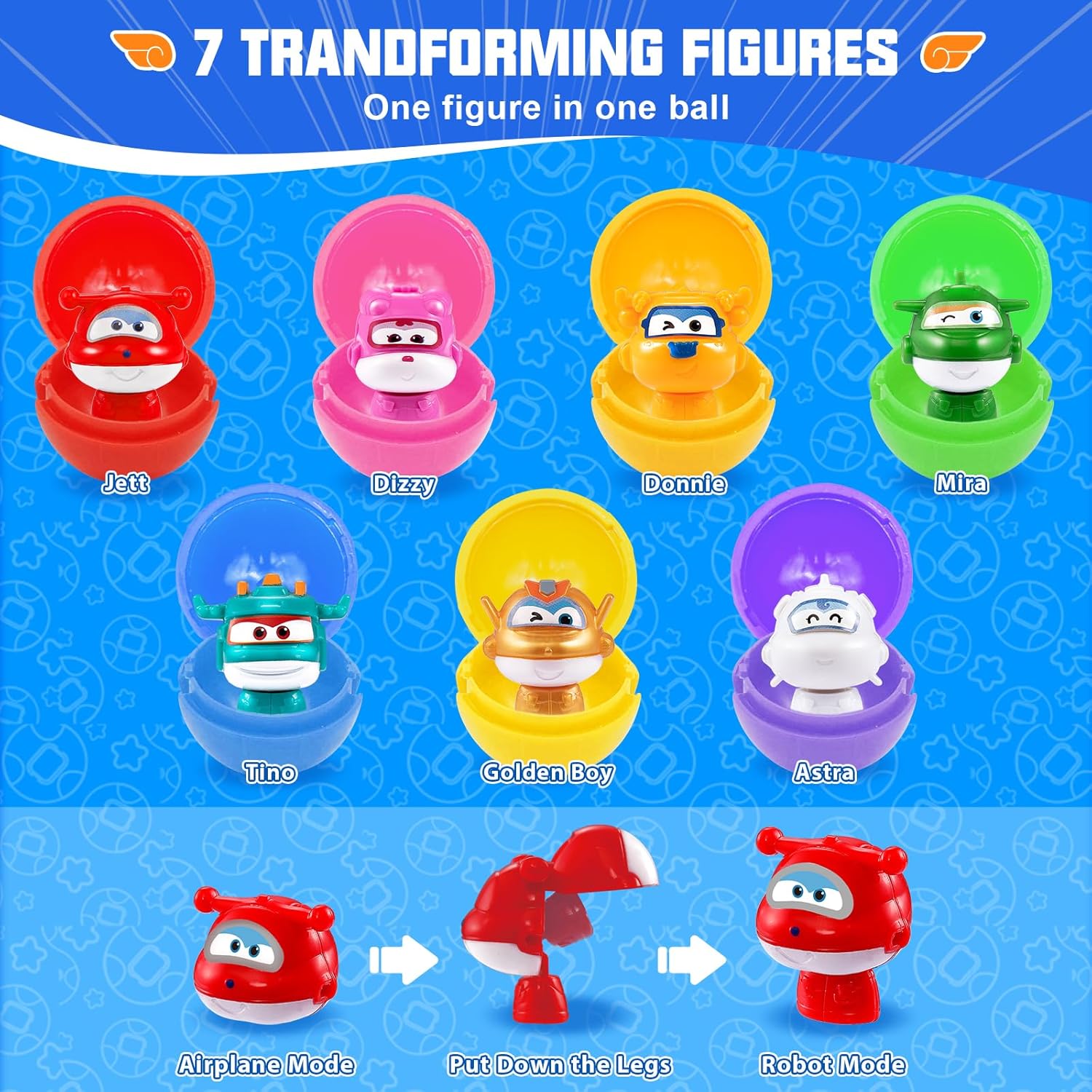 Detalle de Super Wings Lucky Ball Giocattolo Jett 20,5 cm (2 in 1) con 7 Lucky Ball e 3 set di adesivi fai da te