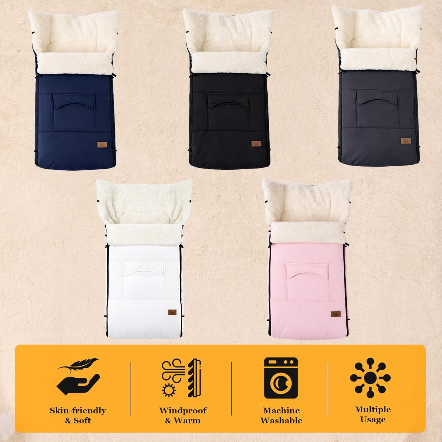 Thumbnail 5 de EAQ Cosytoes footmuff with fleece lining – warm, washable universal pushchair cover (navy blue)