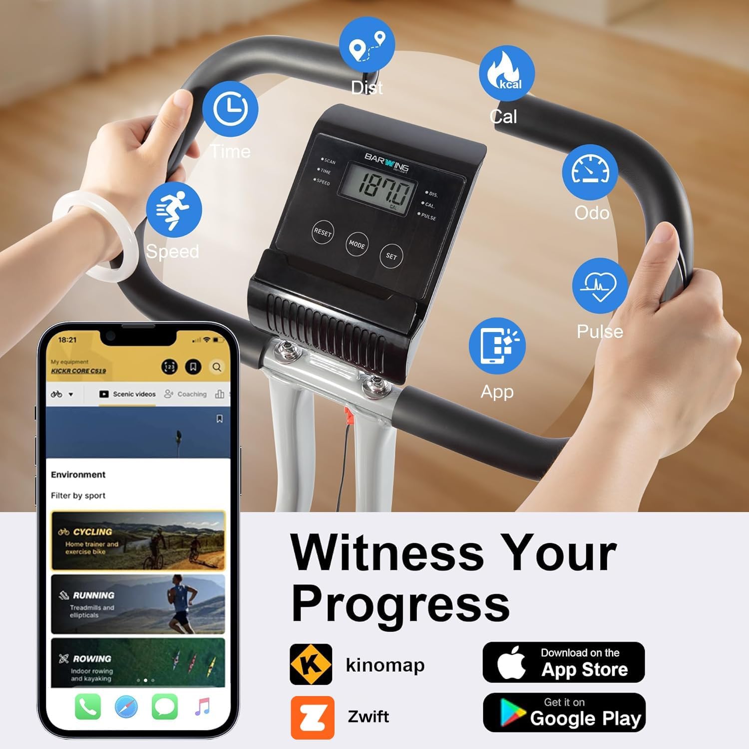 Thumbnail 1 de BARWING 5-in-1 Foldable Stationary Exercise Bike (16-Level Magnetic Resistance) for Home Workouts