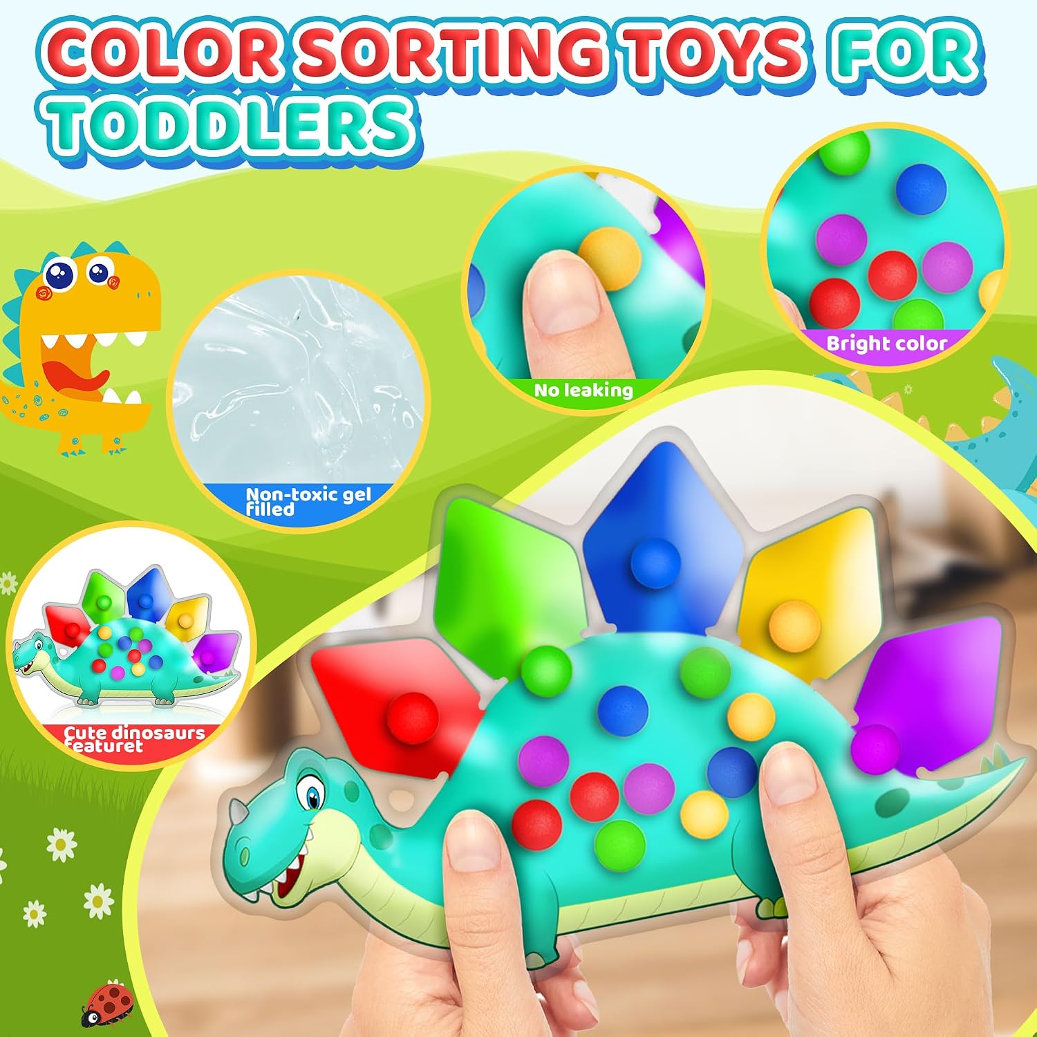 Detalle de UIIOPJIOM UF260405 Dinosaur Color-Sorting Sensory Toy, 4-Piece Plastic Set