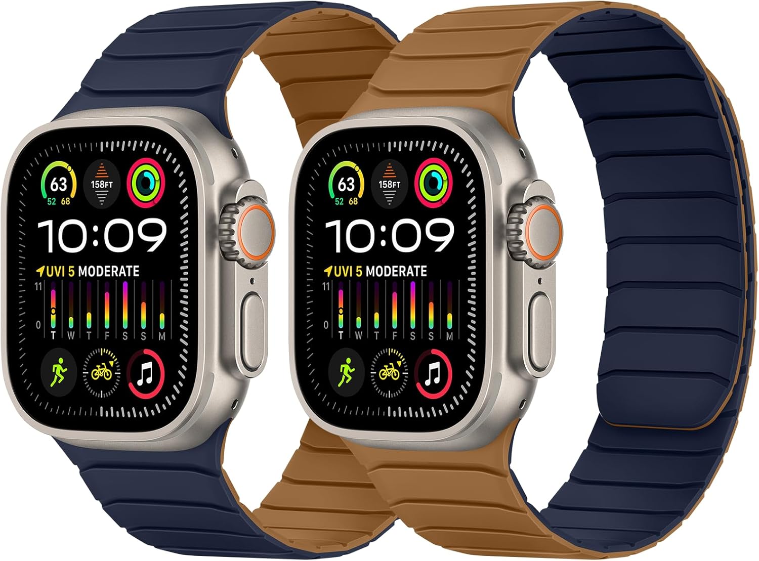 Detalle de Tasikar Double Sided Magnetic Silicone Strap for Apple Watch (42–38mm) – Brown Indigo