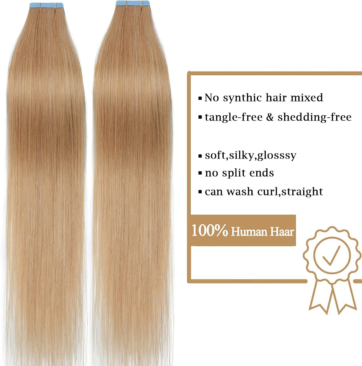 Detalle 2 de SEGO Extension Adesive Capelli Veri Biadesivo Tape Extensions 40 fasce/Set 100% Remy Hair (45 cm, 24 Biondo Naturale) senza clip