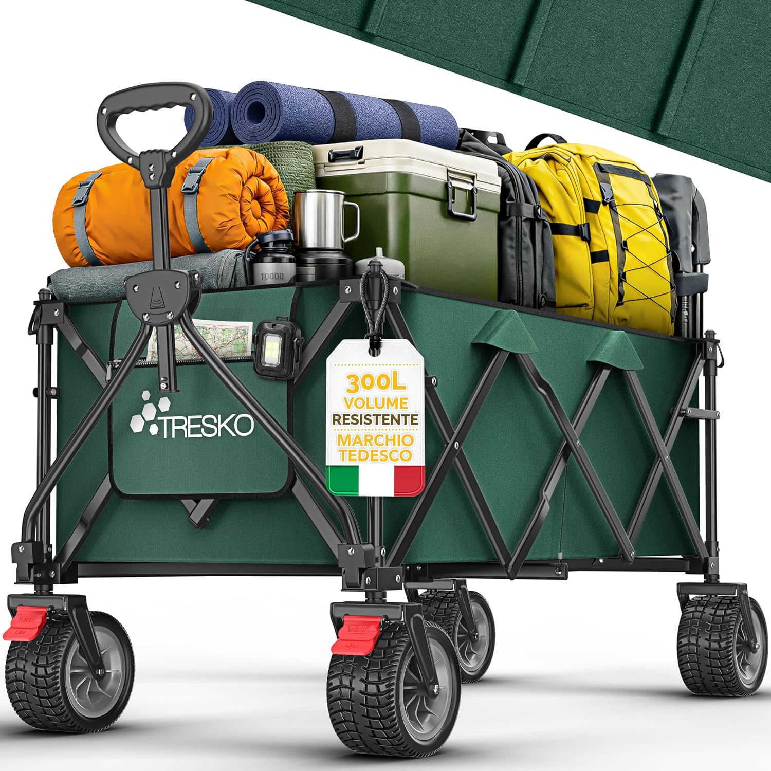 Detalle de TRESKO Carrello pieghevole 300 l con freno – capacità 150 kg, ruote extra large e pneumatici pieni