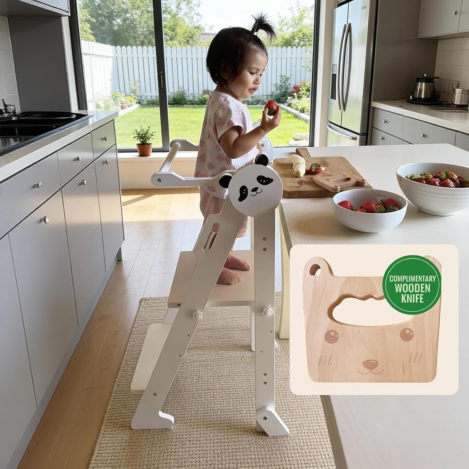 Thumbnail 6 de Bright Panda Montessori Foldable Learning Tower - 3-Level Adjustable Toddler Tower with Anti-Tipping Feet (White)