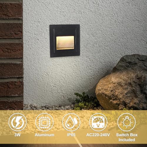 Detalle de VivaLet 8 Piezas Luz LED Escaleras 3W 300LM 230V IP65 - Caja Empotrada 68mm, Cuadrado Negro