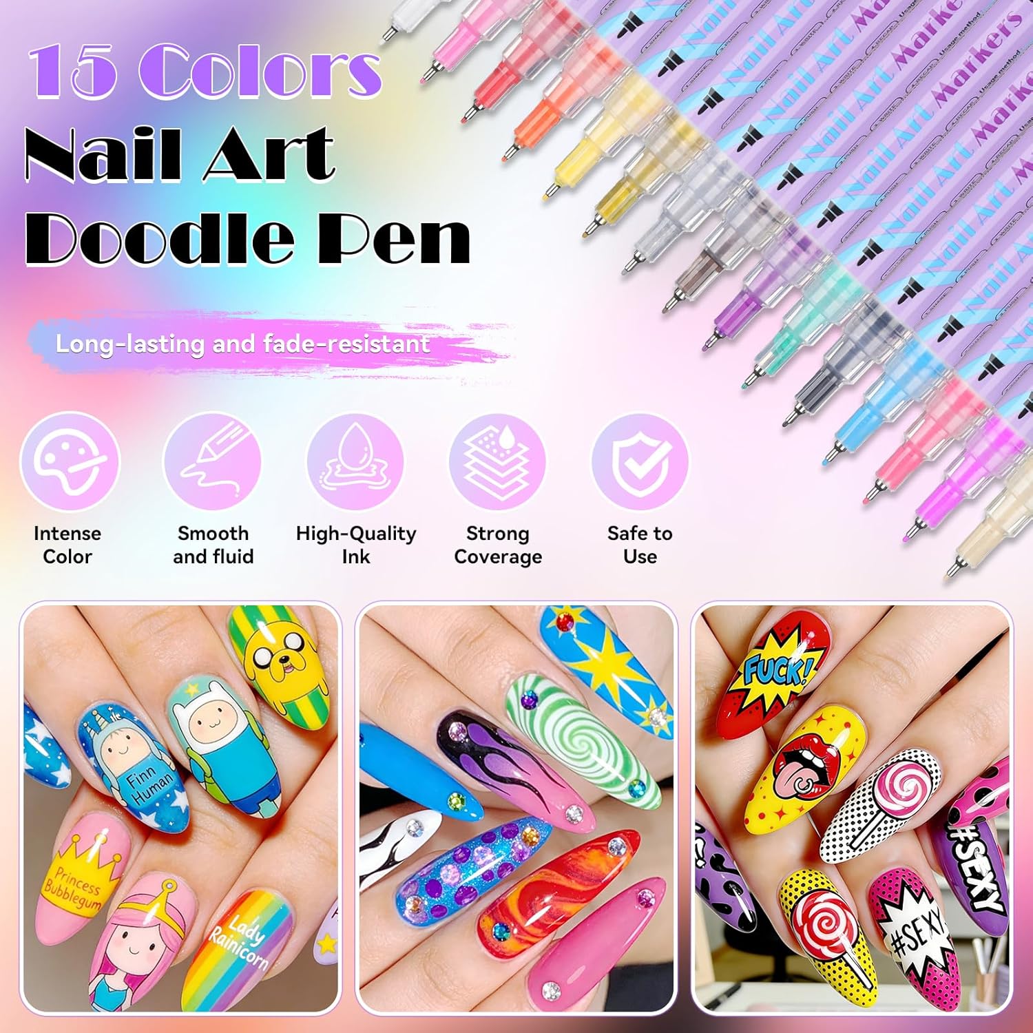 Detalle de 15 Farben 3D Nagellack Stift-Set (1 Set mit 15 Stück) für DIY Nagelkunst, Liner & Punktierung