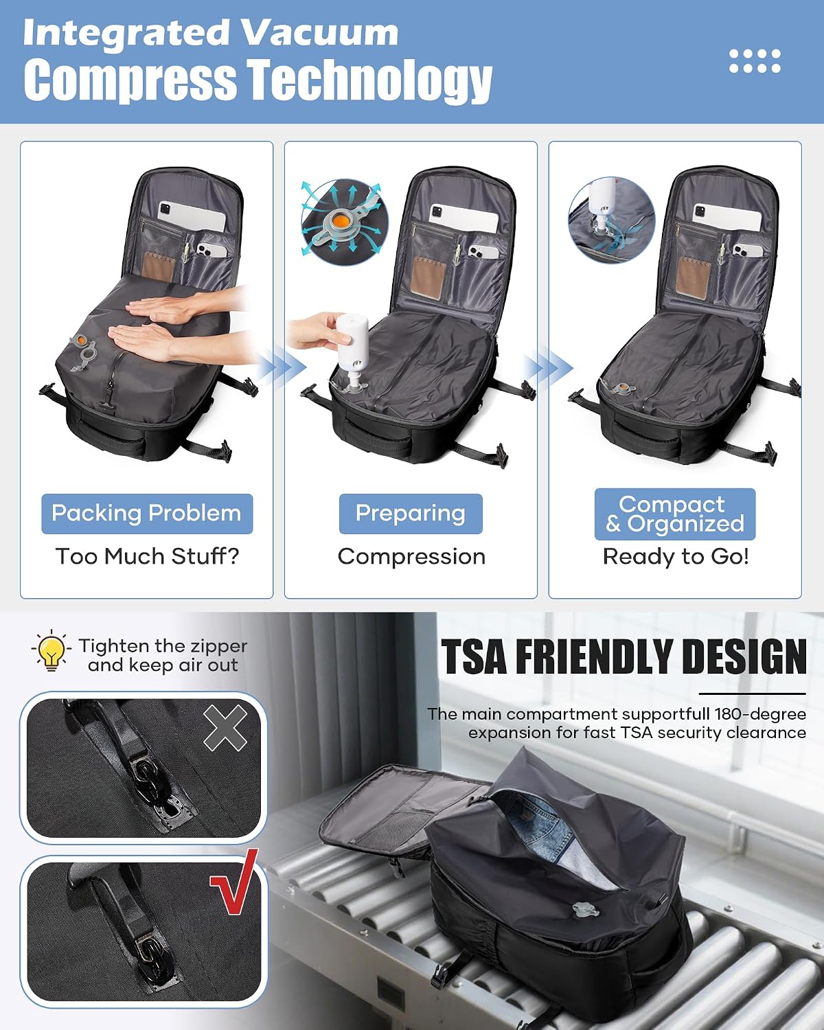 Thumbnail 4 de SZLX Vacuum Backpack Travel Bag with Pump – Ryanair cabin-size vacuum compression rucksack
