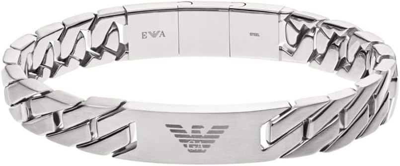 Thumbnail 4 de Emporio Armani bracciale da uomo in acciaio e pelle blu con chiusura a maglie