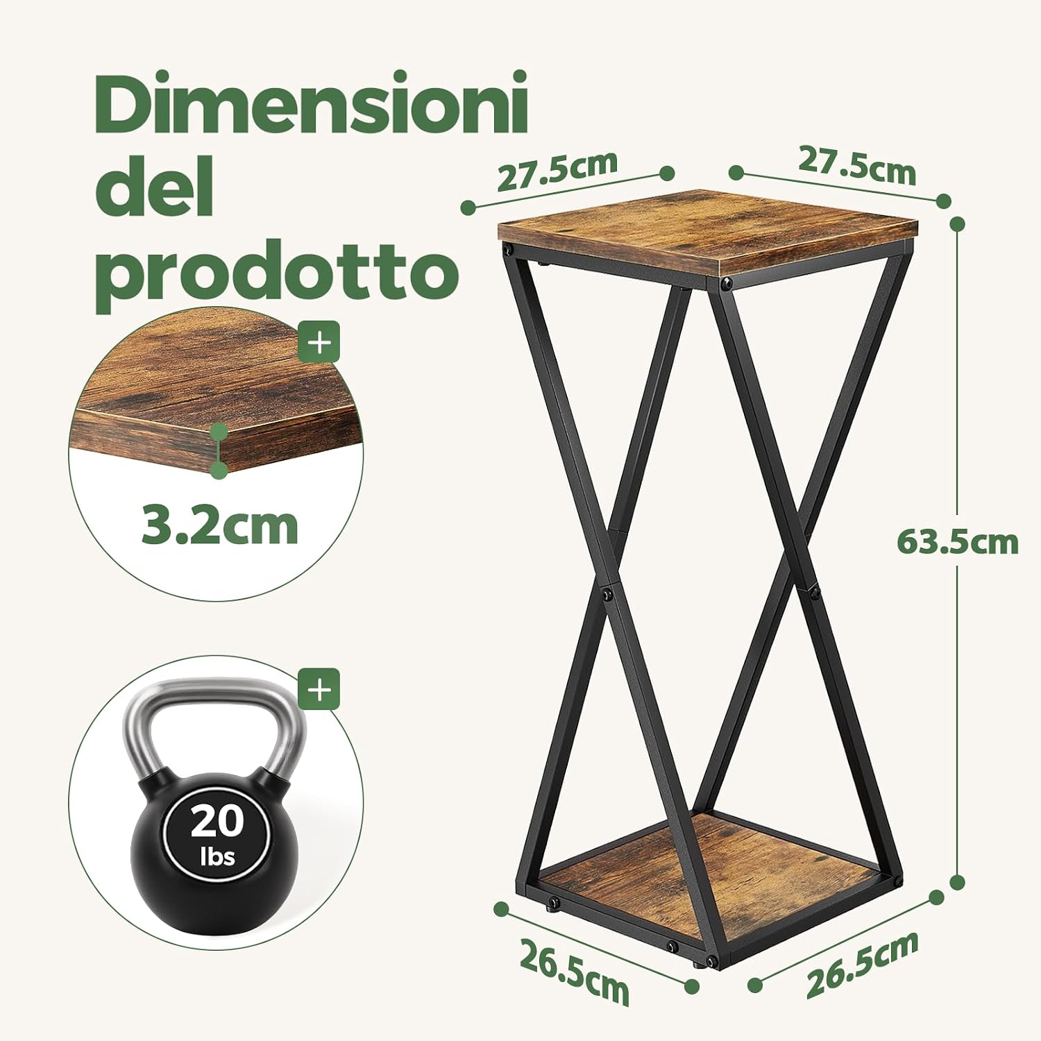 Detalle de Bamworld Porta piante da interno in metallo con ripiani in legno – stile industriale a 2 livelli