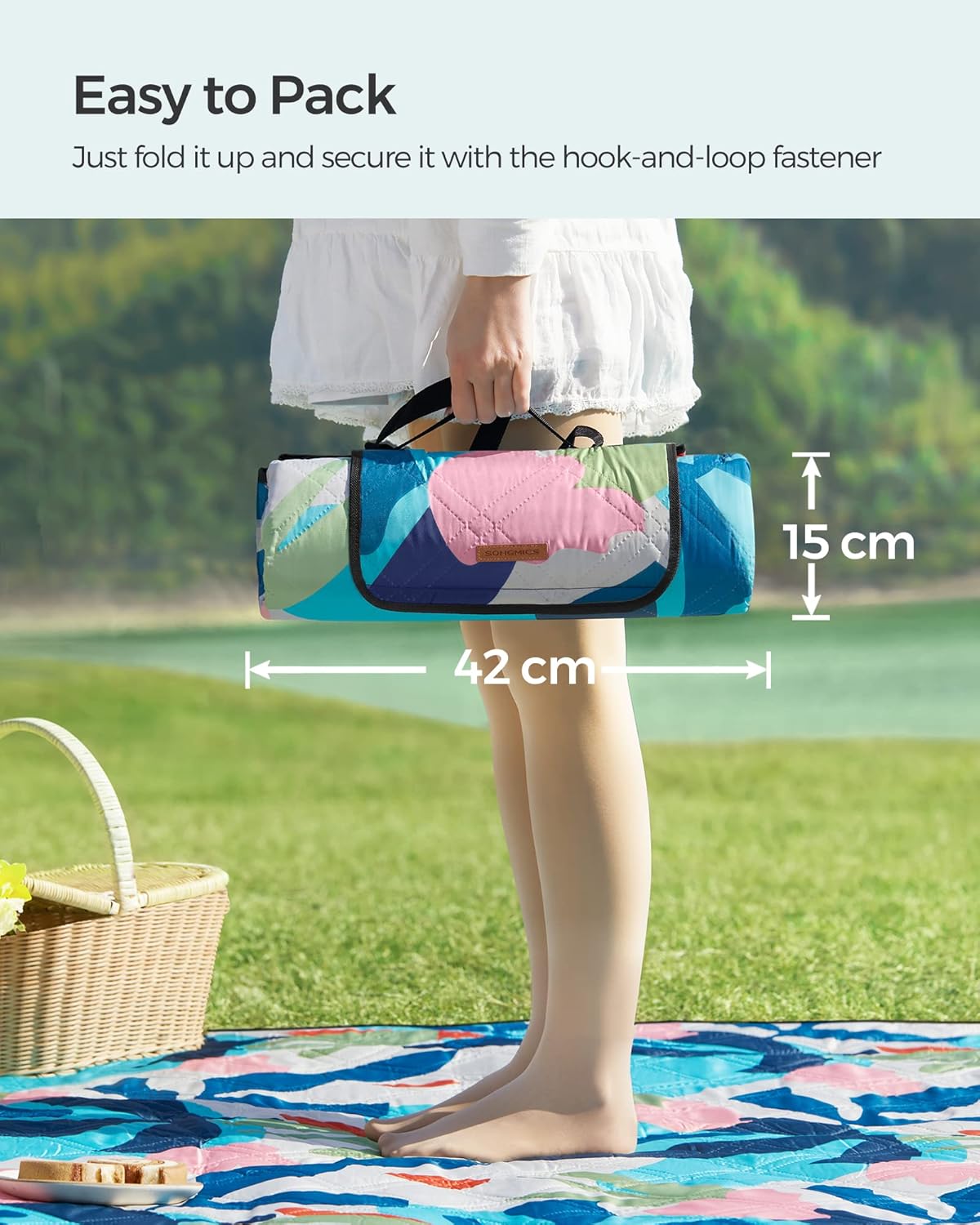 Thumbnail 6 de SONGMICS Picnic Blanket 200 x 150 cm: Large, Waterproof & Foldable Fern Pattern