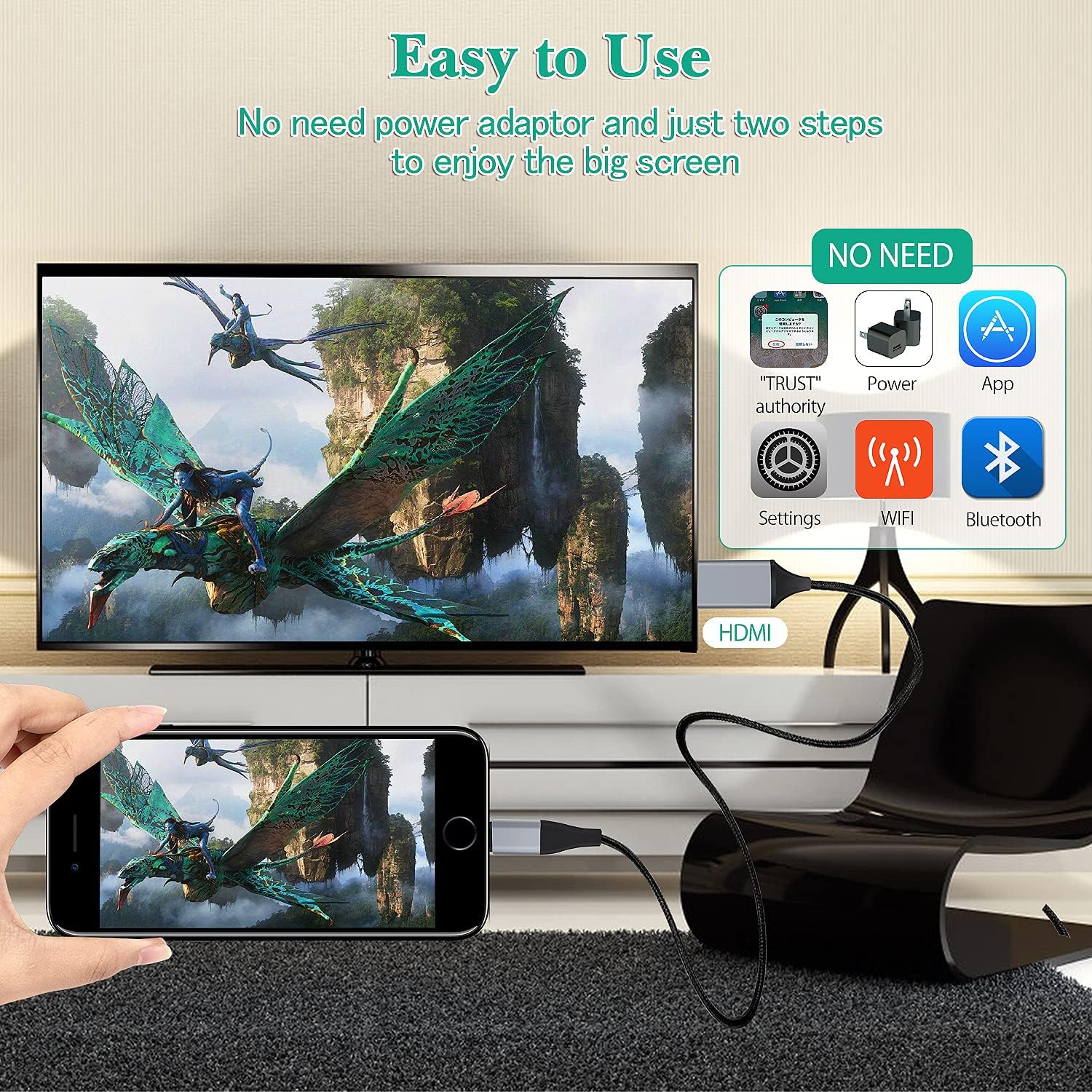 Detalle de Lightning to HDMI Adapter Cable for iPhone by idoove (2.0m) — up to 1080p mirroring
