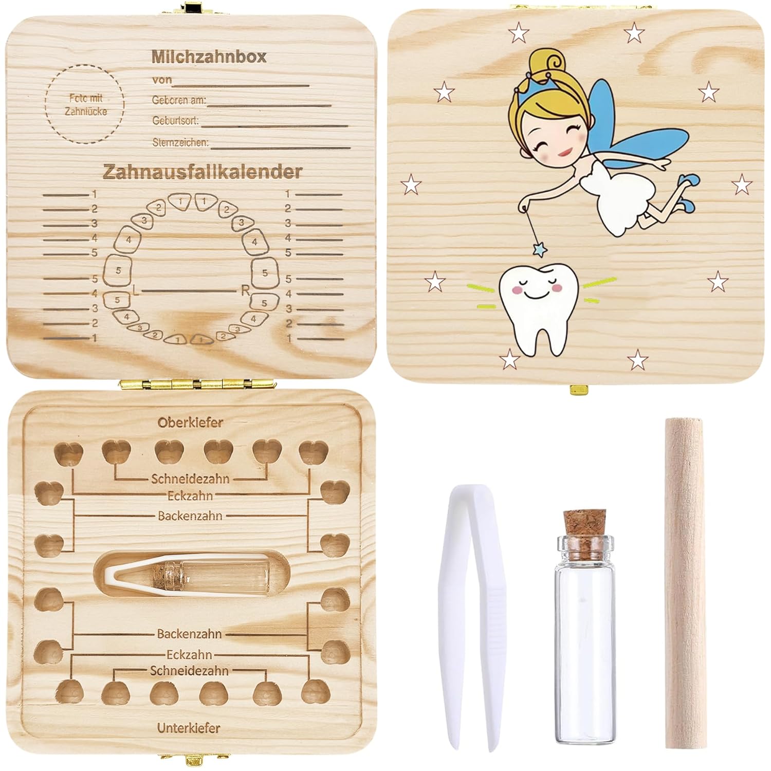 Shengruili Zahnbox aus Holz für Milchzähne – Aufbewahrungsbox für Baby-Zähne