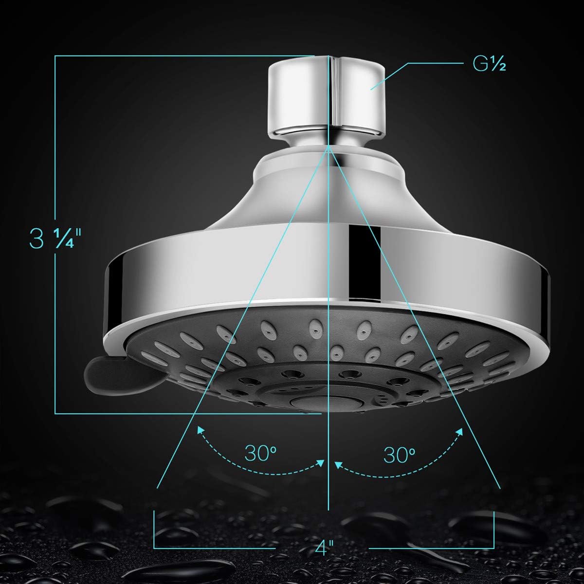 Detalle de WarmSpray 22F21652 Fixed Shower Head, 5 Spray Settings, 4-Inch Chrome