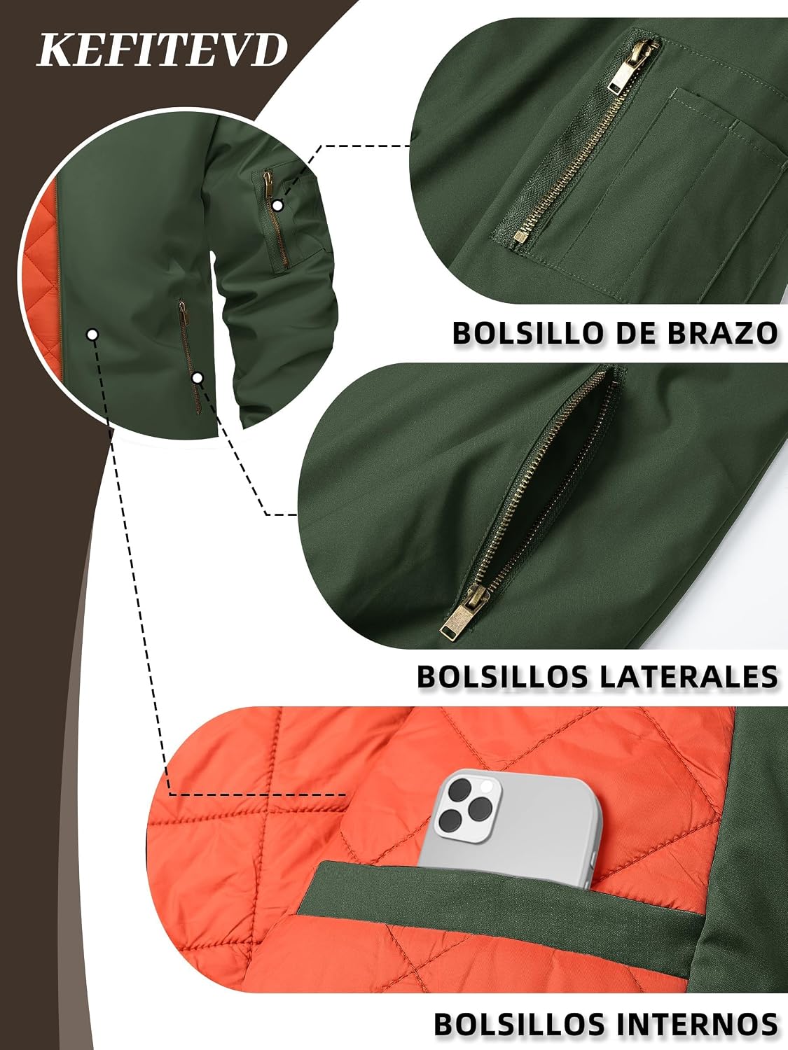 Thumbnail 5 de KEFITEVD Hommes Bombardier Veste 1 pièce