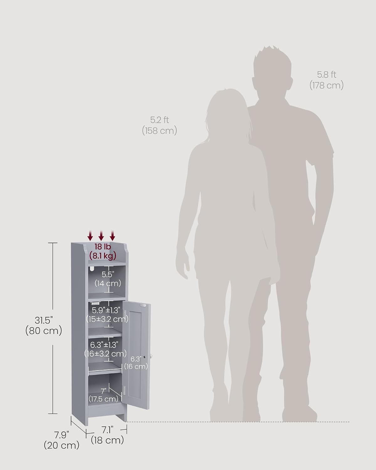 Detalle de VASAGLE Corner Storage Cabinet, Dove Gray