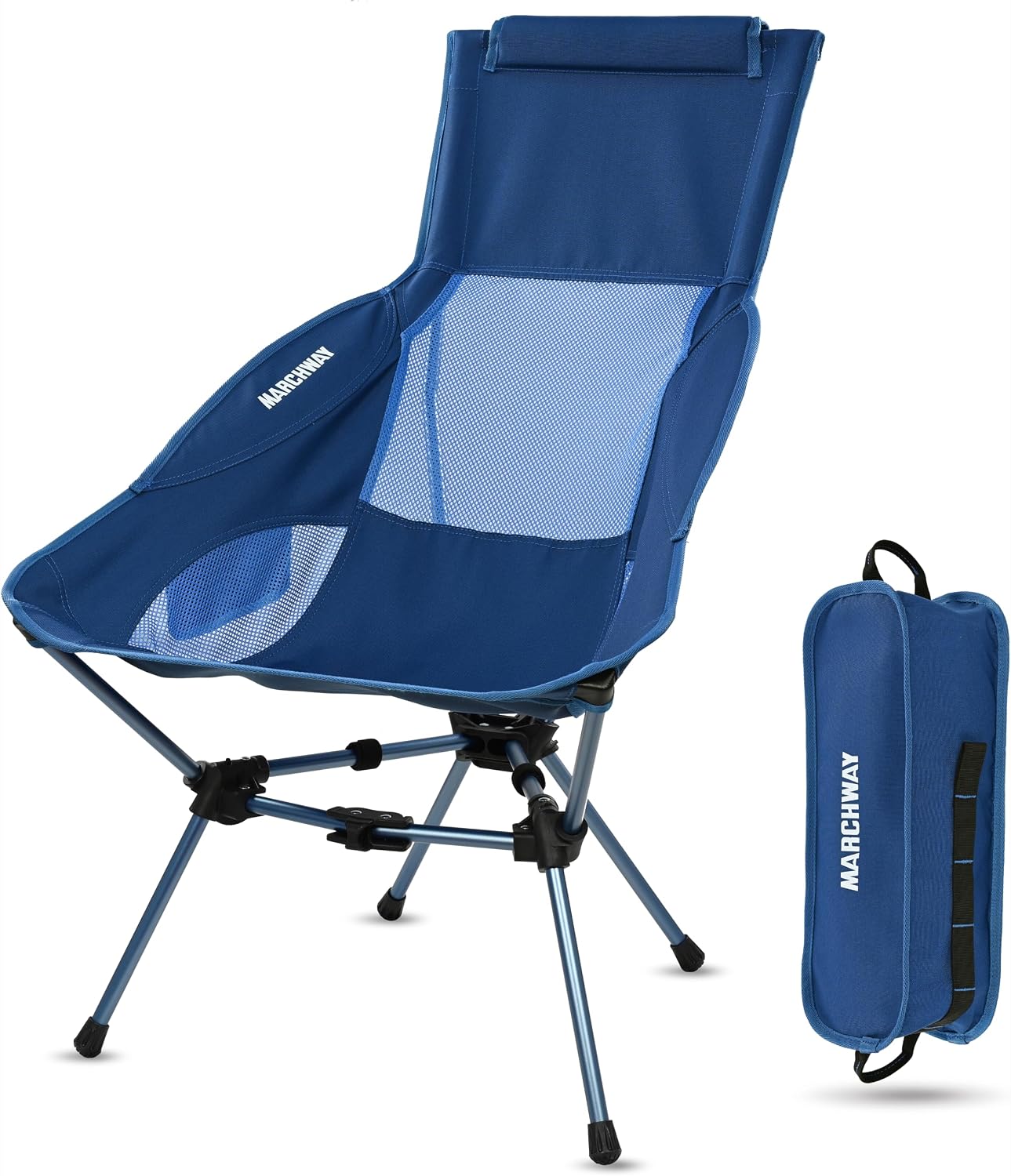 Detalle de MARCHWAY Lightweight Folding High Back Camp Chair with Head Support (Highback Dark Blue)