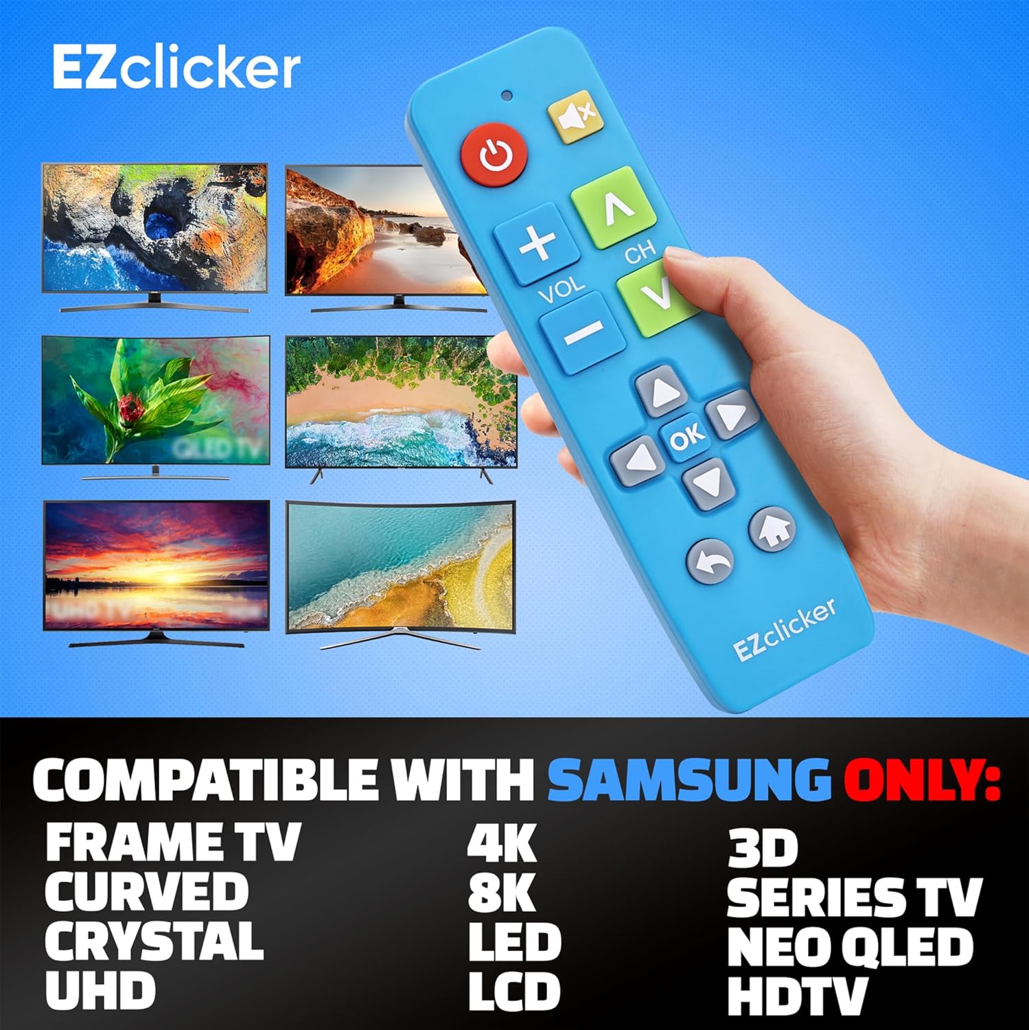 Thumbnail 3 de Samsung Replacement TV Remote with Big Buttons (Blue) – Easy for Seniors
