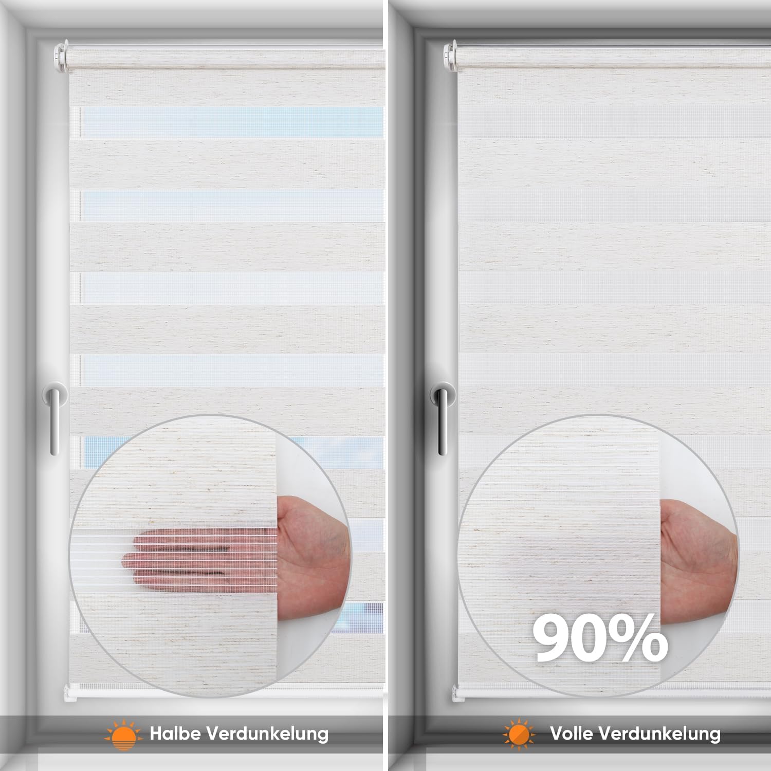 Detalle de Sekey Doppelrollo Klemmfix ohne Bohren für Fenster – 90x130 cm, Leinenoptik