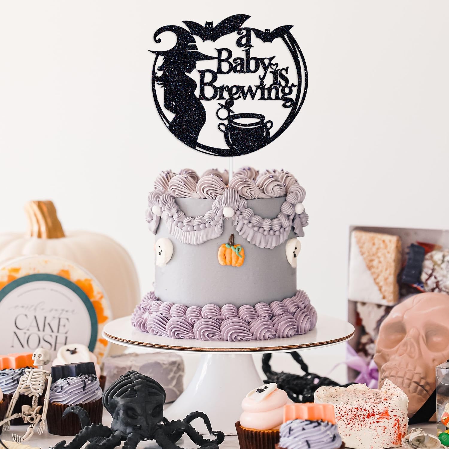 Thumbnail 2 de RLXPT RM--0095 A Baby Is Brewing Cake Topper, Black Glitter Paper Decor