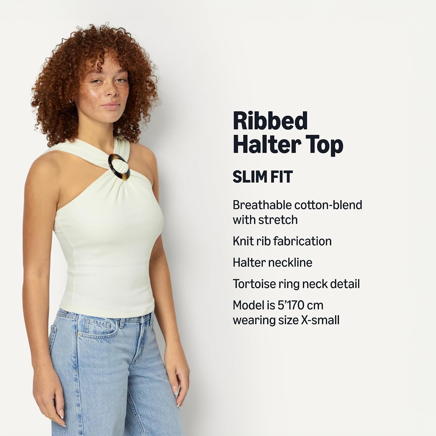 Detalle 2 de Amazon Essentials Women's Slim-Fit Ribbed Halter Neck Top with Resin Detail