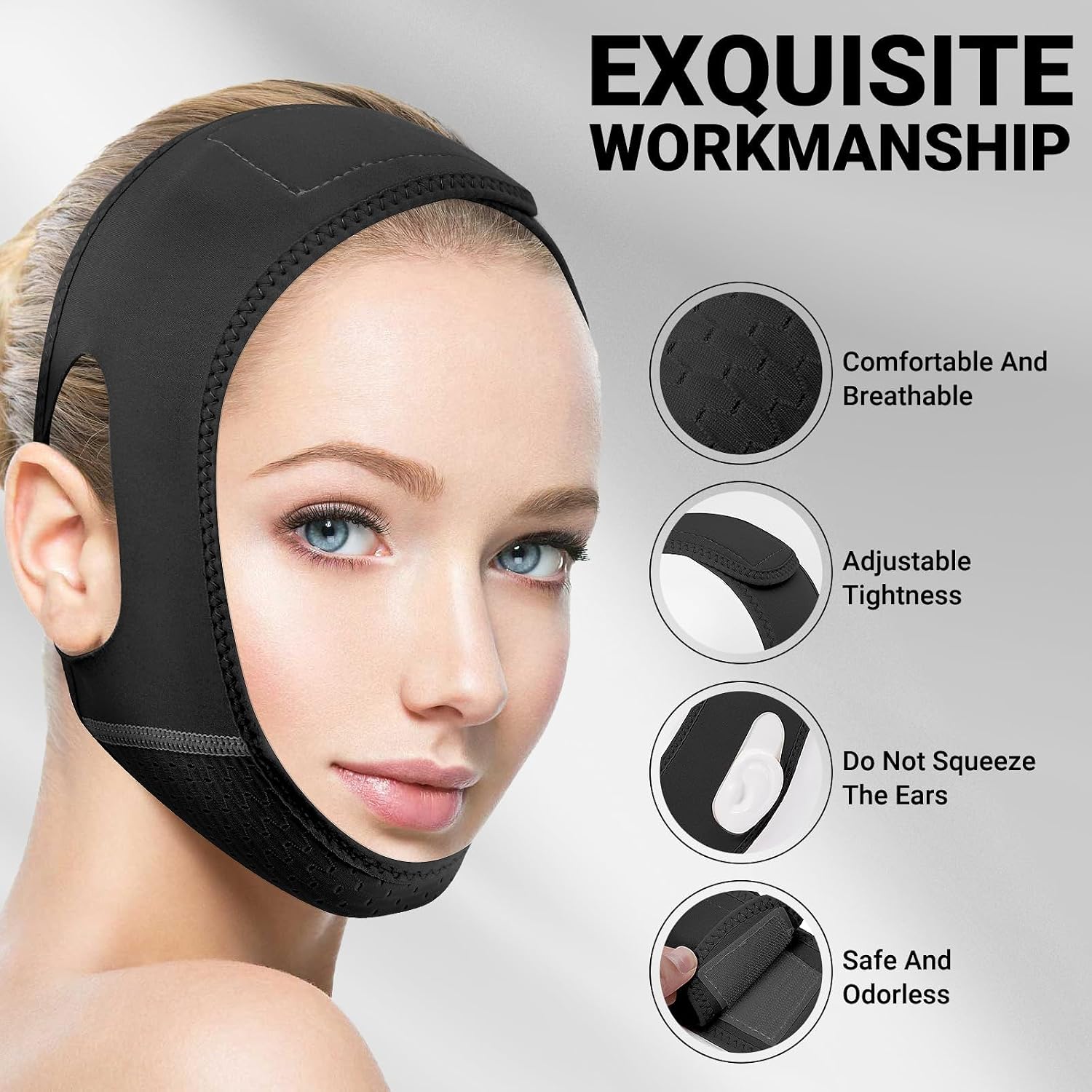 Thumbnail 2 de Juskaa Reusable V-Line Lifting Mask with Chin Strap, Black, Size M
