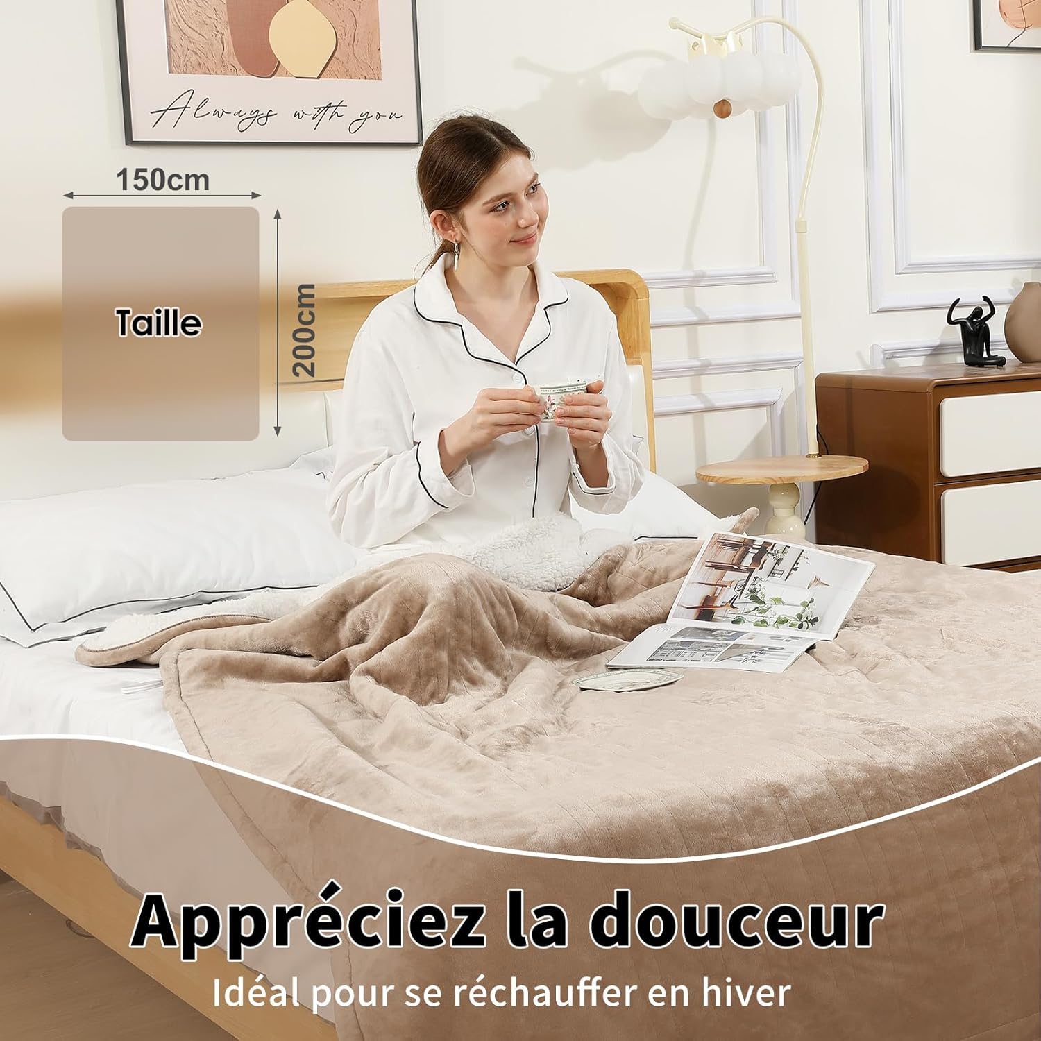 Thumbnail 5 de ESTINGO Couverture chauffante 200x150 cm flanelle sherpa, 6 températures et minuterie 10 h