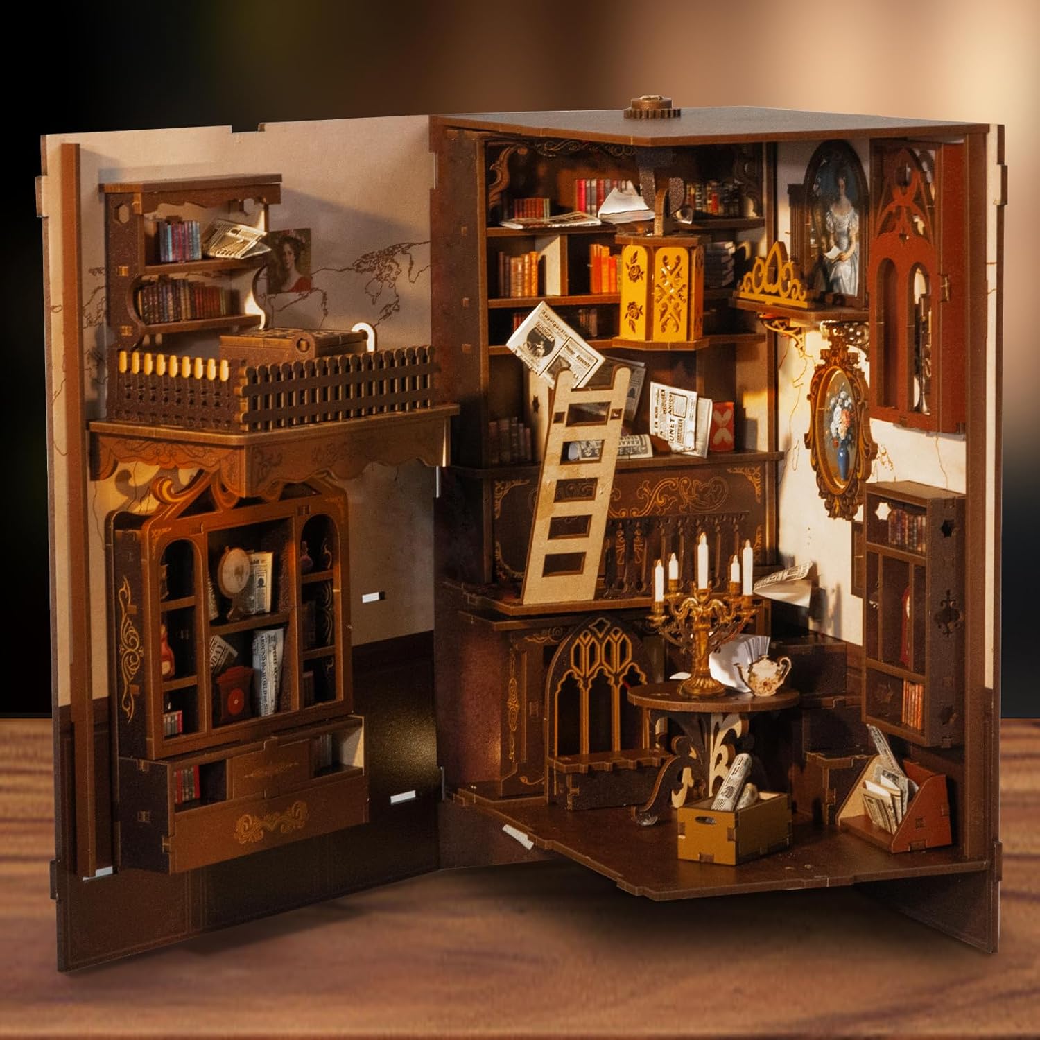 Thumbnail 3 de Fimeetoy Book Nook Kit for Adults & Teens with LED Light (DIY Miniature House Shelf Decor)