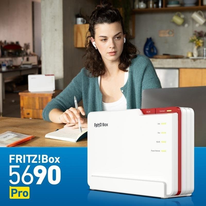 Detalle de Router Fritz Box 5690 Pro: velocidad Wi‑Fi 7Tri‑Banda y conectividad fiable para redes congestionadas