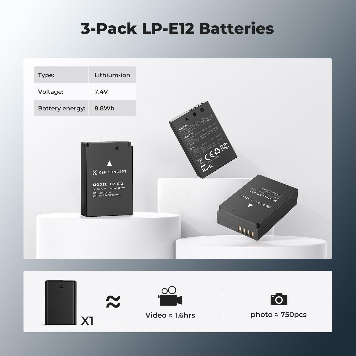 Detalle de K&F CONCEPT LP-E12 Akku 1100mAh