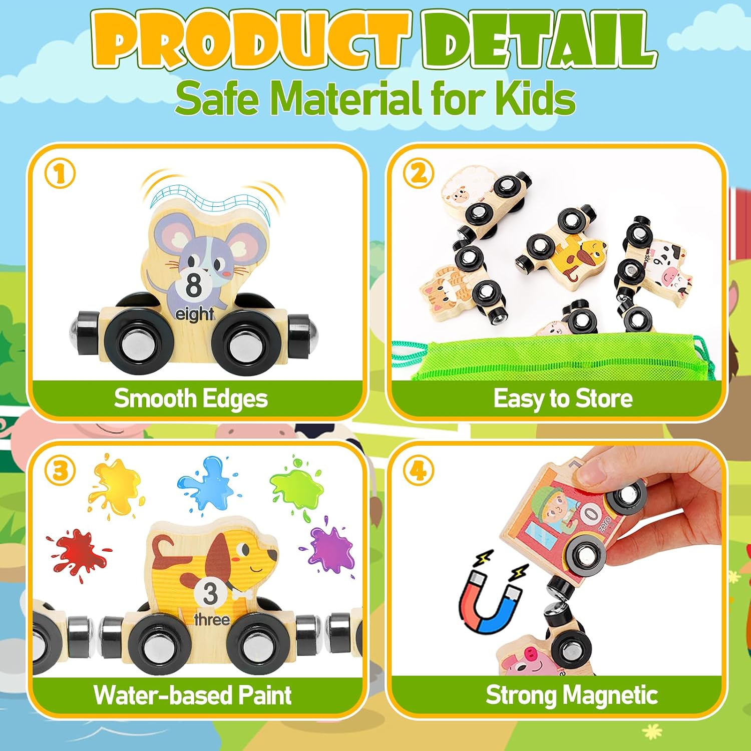 Thumbnail 2 de Toddler Wooden Train Toys: Magnetic Farm Train Set for 1–3 Year Olds