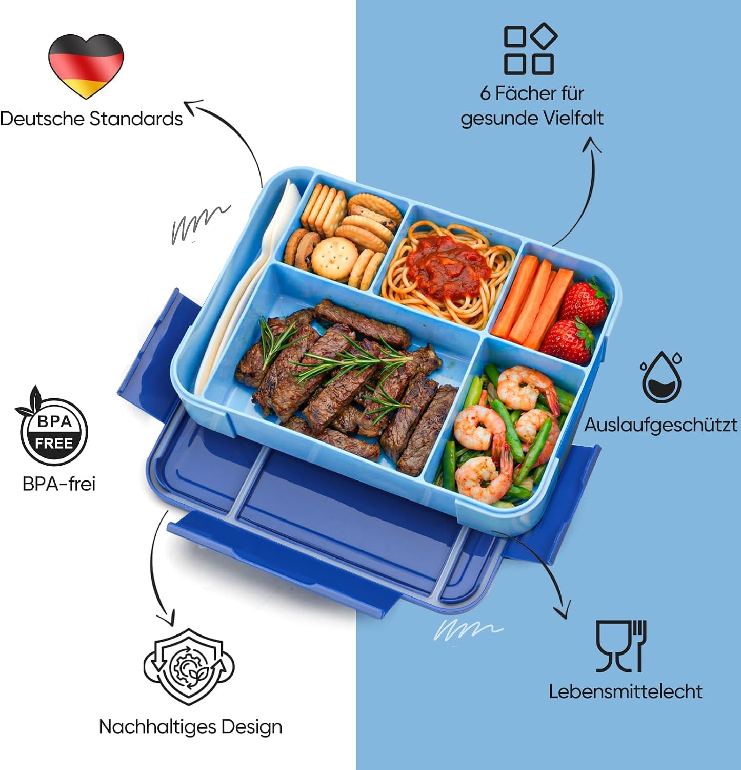 Thumbnail 6 de BIBURY Brotdose Kinder mit 5 Fächern und Saucenbox, auslaufsicher (1300 ml), BPA-frei, 340 g